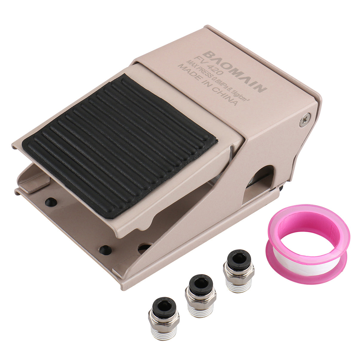 Pneumatic Foot Pedal Valve FV-420 4 Way 2 Position 1/4'' PT Threaded Rubber Nonslip Pressure Control with 6mm Fittings - BAOMAIN
