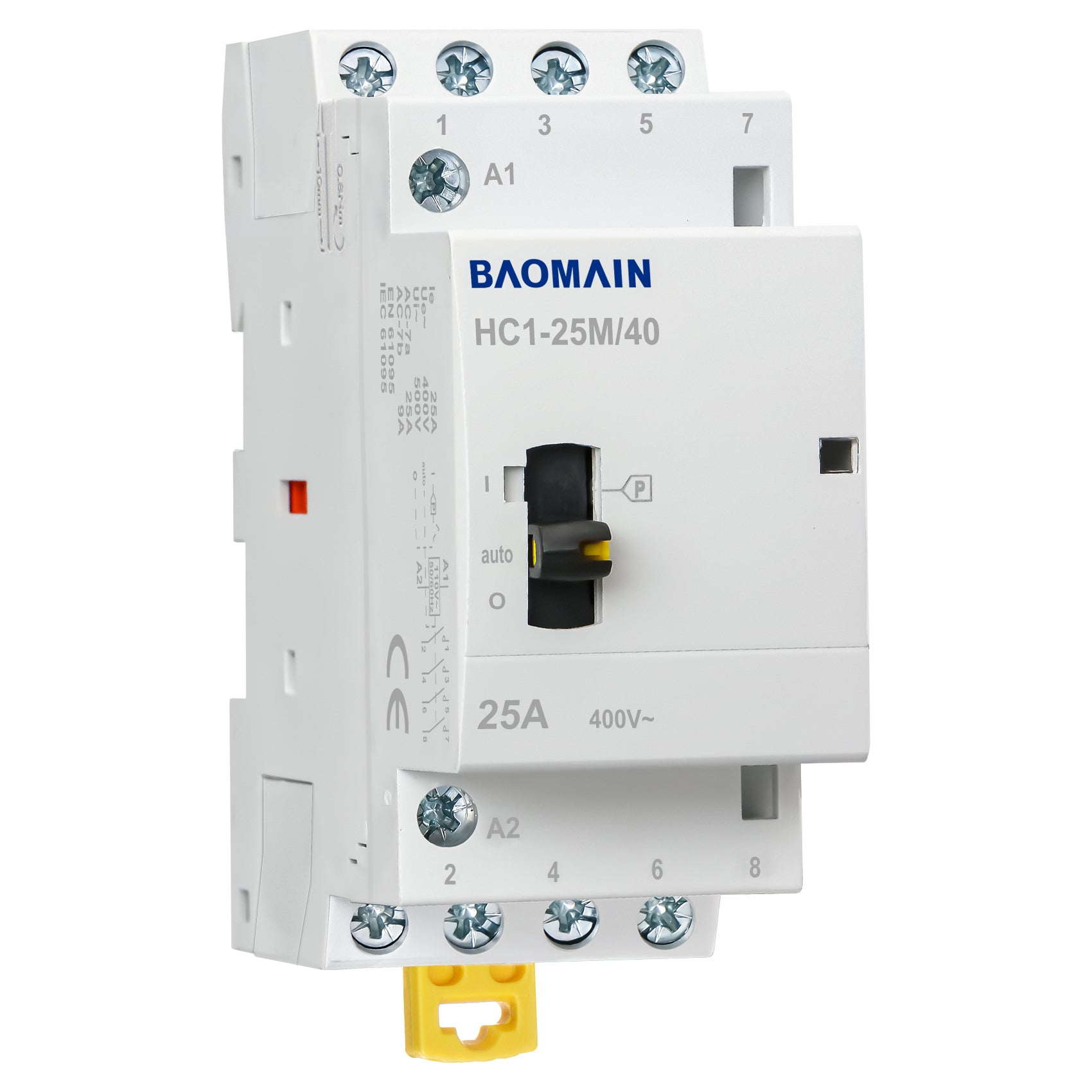 Baomain Manueller Haushalts-Wechselstromschütz HC1-25M 24 V/110 V/220 VAC 25 A 4-polig 50/60 Hz Modularer Schütz Schaltkreissteuerung 35 mm DIN-Schiene