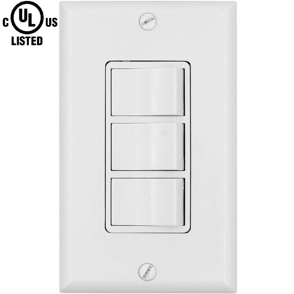 Baomain Triple Rocker Combination Switch 15 Amp, 120 Volt, 3 Individual Switches, Commercial Grade, with Ground Screw, White with Wall Cover UL & CUL - BAOMAIN