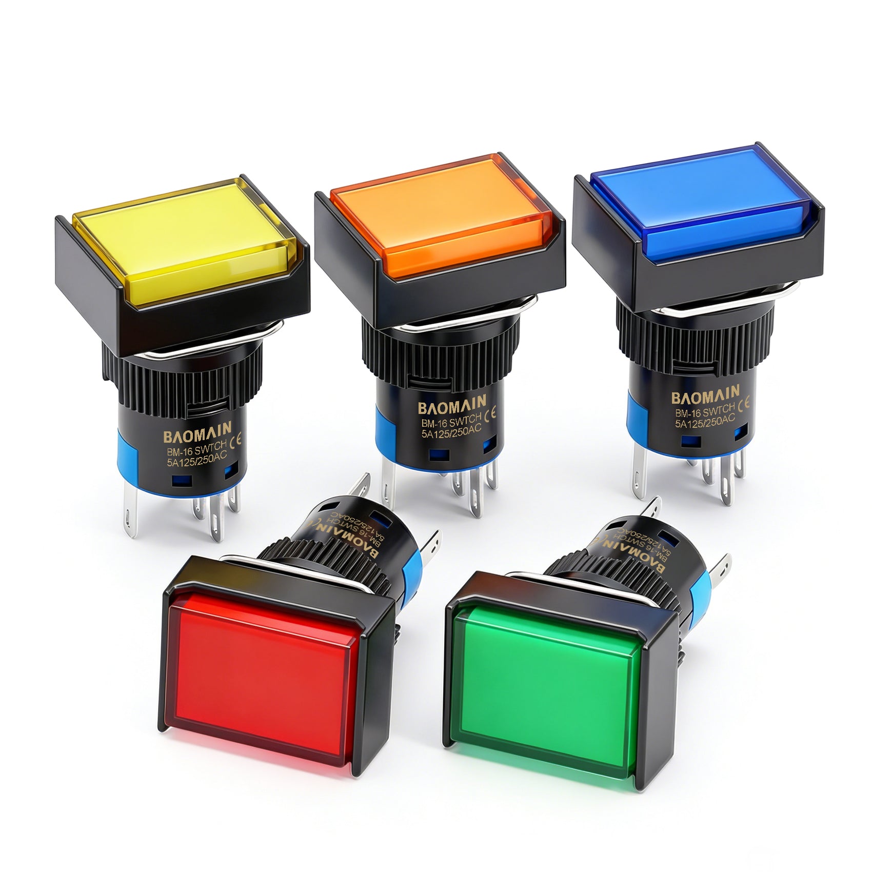 Baomain 16mm Momentary Rectangular Push Button Switch Red Blue