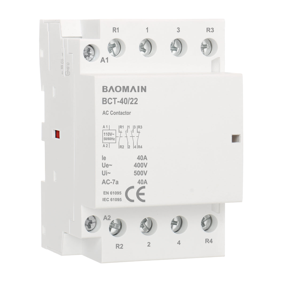 Baomain Haushaltsschütz, 4-polig, 12 V/24 V/110 V/220 V, universelle Stromkreissteuerung, 35 mm DIN-Schienenmontage, HC1-40 (BCT-40)