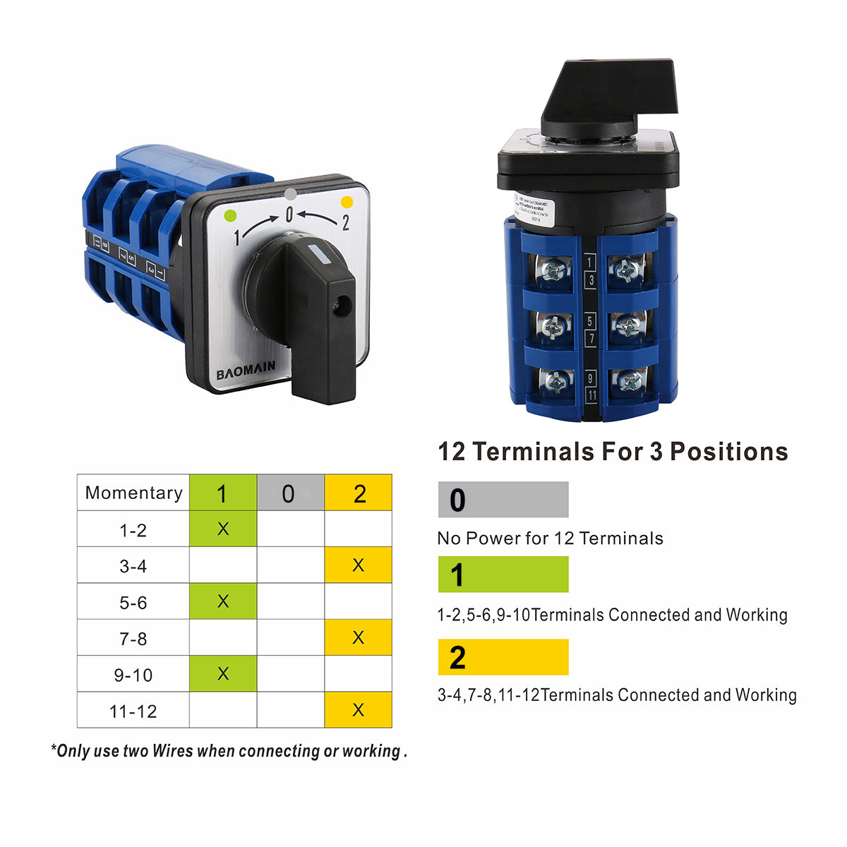 Baomain 63A Momentary Rotary Cam Changeover Selector Switch 660V 3-Pole 3-Position 12 Terminals SZW26-63/B303.3