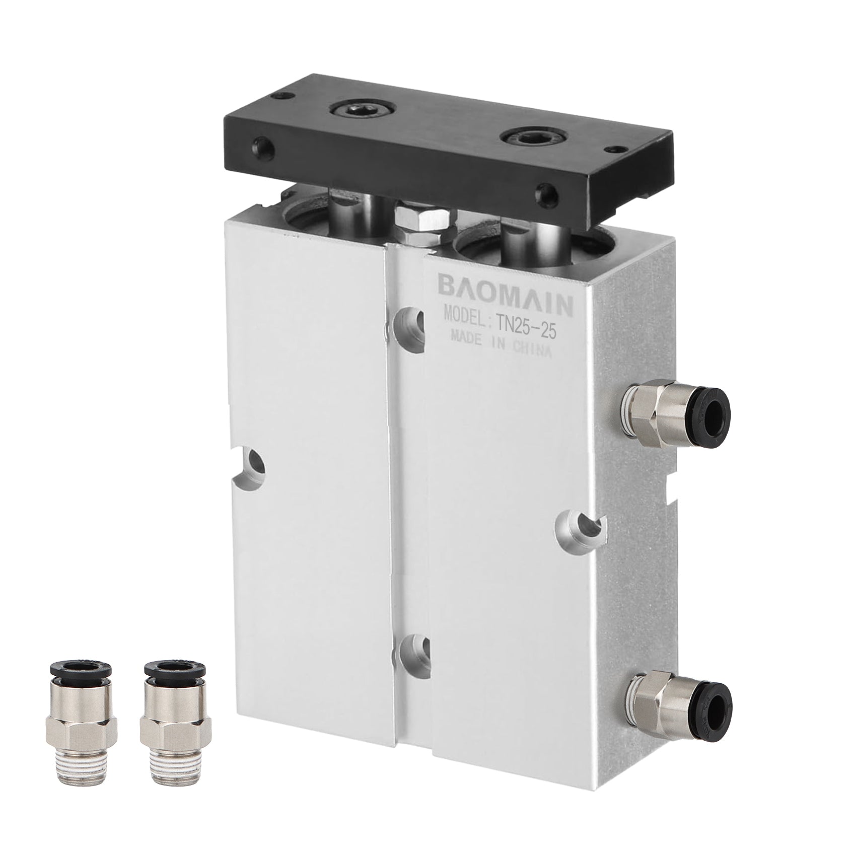 BAOMAIN Pneumatischer Luftzylinder TN25-25 25mm (1") Bohrung, 25mm (1") Hub Doppelstange Doppeltwirkend Aluminium mit 4 Armaturen