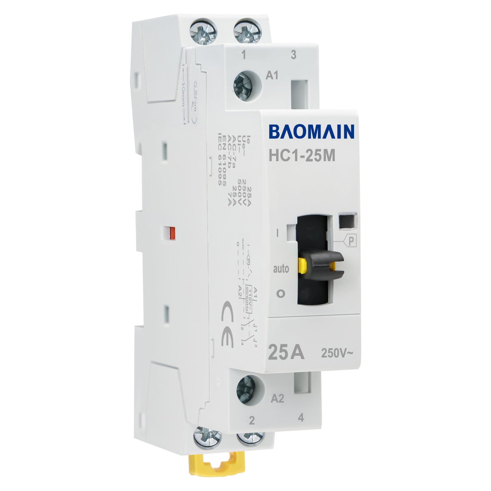 Baomain Manueller Haushalts-Wechselstromschütz HC1-25M 24 V/110 V/220 VAC 25 A 2-polig 50/60 Hz Modularer Schütz Schaltkreissteuerung 35 mm DIN-Schiene