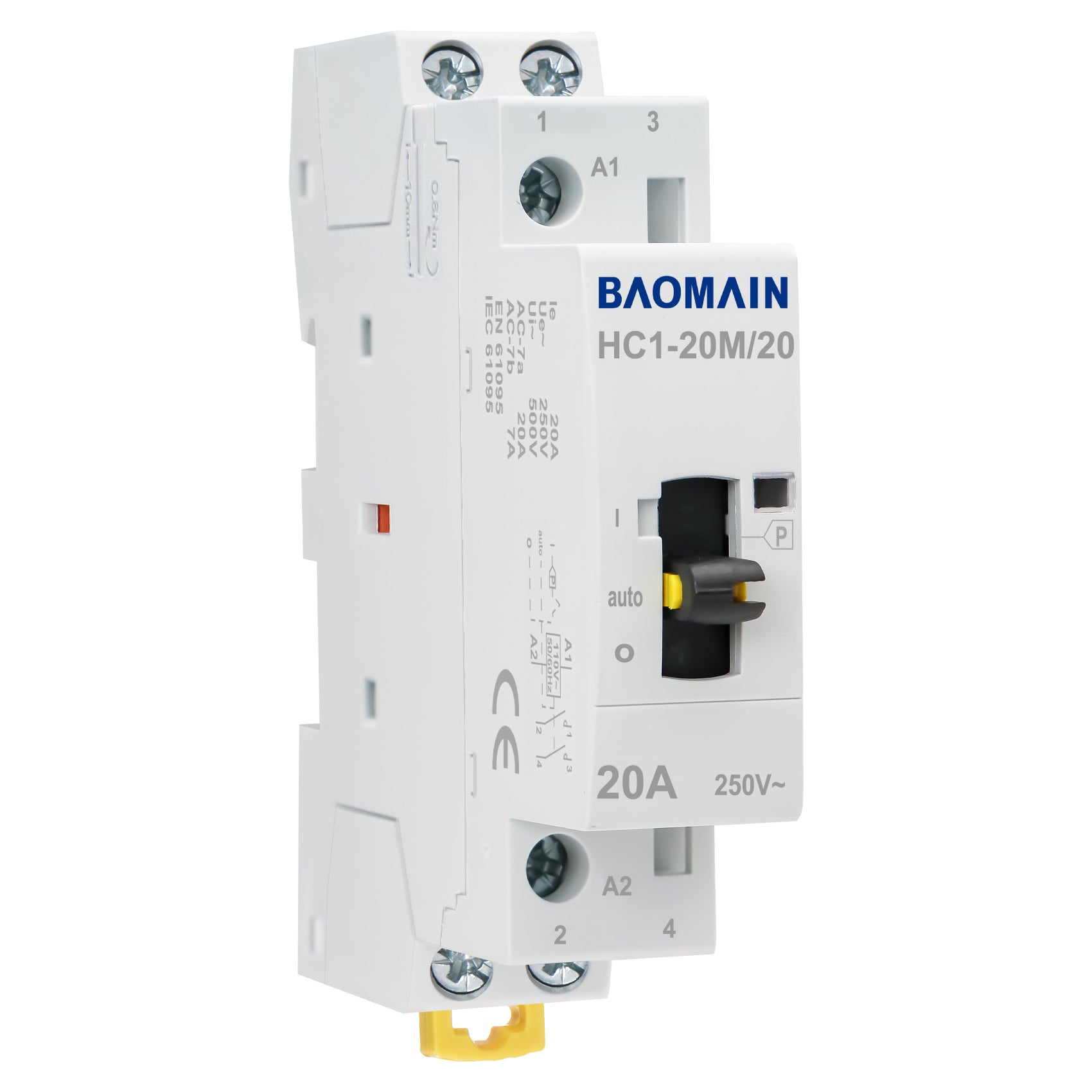Baomain Manueller Haushalts-Wechselstromschütz HC1-20M 24 V/110 V/220 VAC 20 A 2-polig 50/60 Hz Modularer Schütz Schaltkreissteuerung 35 mm DIN-Schiene