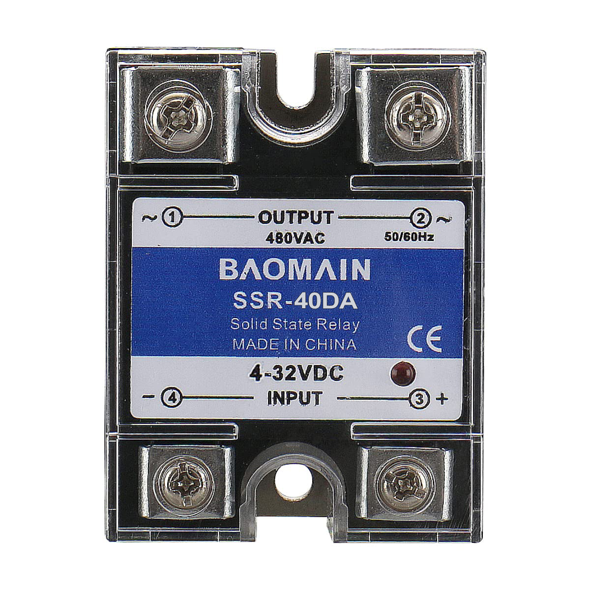 Baomain Halbleiterrelais SSR-40DA Metallsockel 40 A DC zu AC-Eingang DC 4–32 VDC zu Ausgang AC 24–480 V