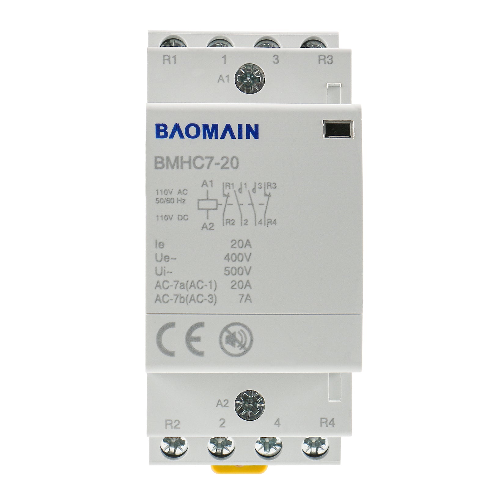 Baomain Hum-free DC/AC Modular Contactor 20A 4 Pole 12V/24V/110V/220V Circuit Control 35mm DIN Rail BMHC7-20