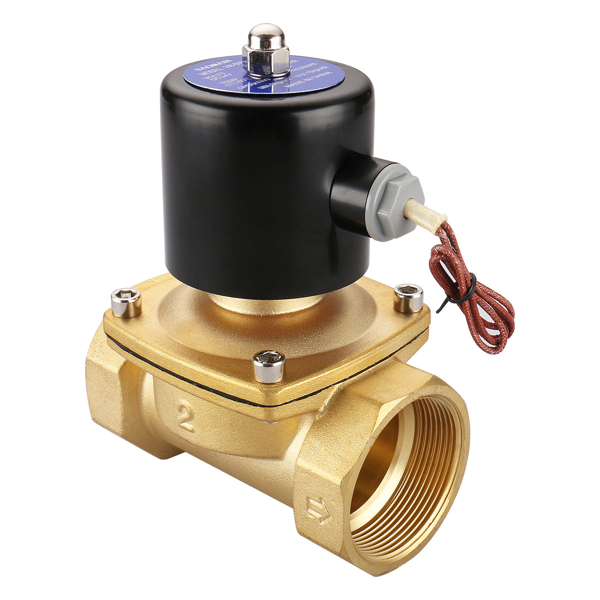 Baomain Pneumatic Brass Electric Solenoid Valve 2W-500-50 2 Inch DC12V/24V AC110V/220V Normally Closed Water, Air - BAOMAIN