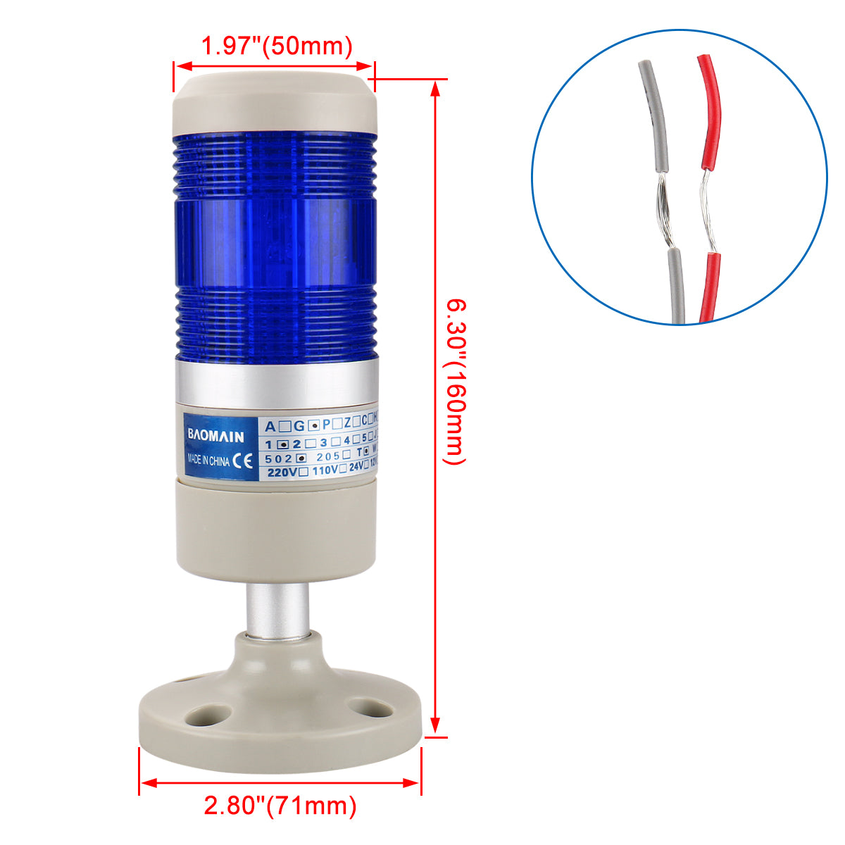 Industrial Signal Light Column LED Alarm Round Tower Light Indicator Continuous Light Warning Light Blue LGP-502T - BAOMAIN