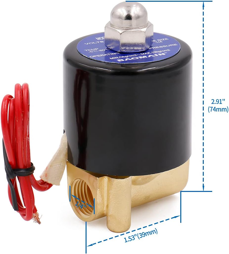 Baomain Elektrisches Magnetventil aus Messing, 1/4 Zoll, DC12 V/24 V, AC110 V/220 V, für Luft-/Wasserventil, N/C (normalerweise geschlossen), 2W-025-08