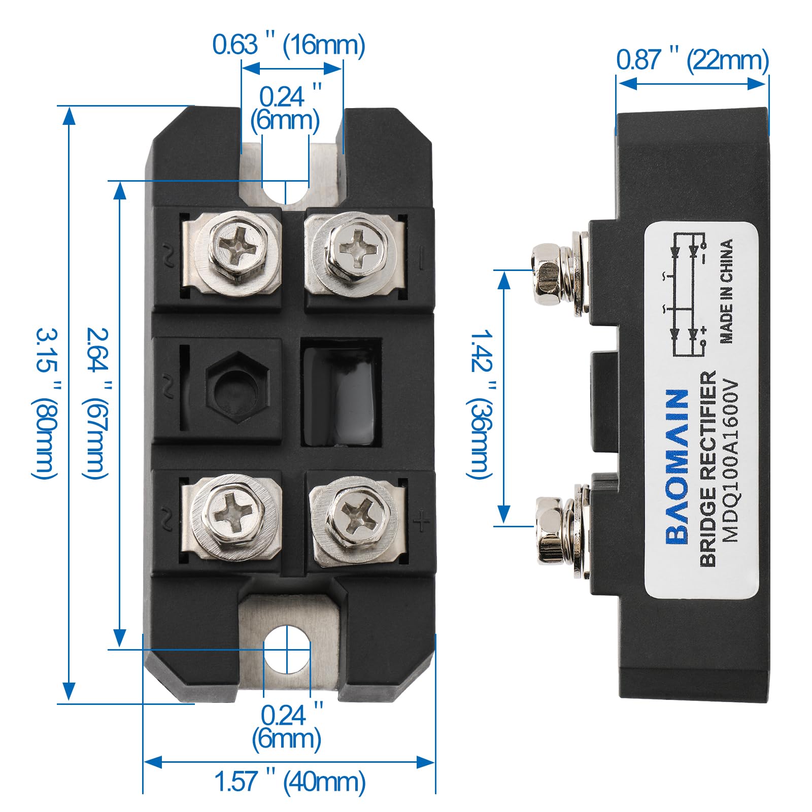 Bridge Rectifier MDQ-100A 1600V 100A Full Wave Diode Module One Phase - BAOMAIN