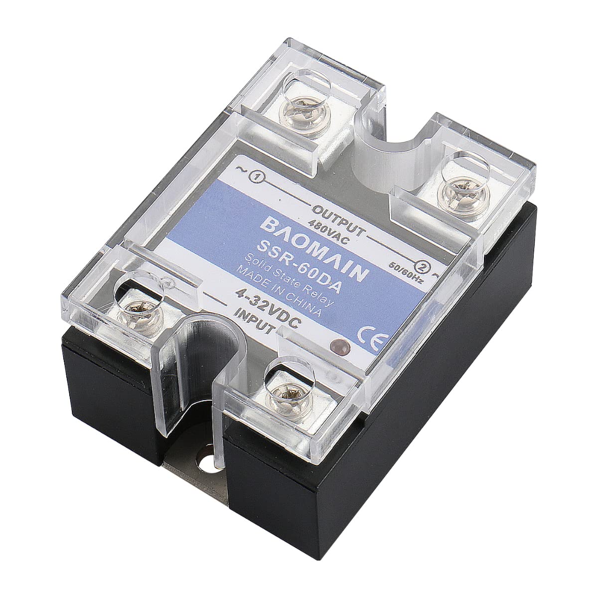 Baomain Halbleiterrelais SSR-60DA 60A DC zu AC Eingang 4-32VDC zu Ausgang 24-480VAC