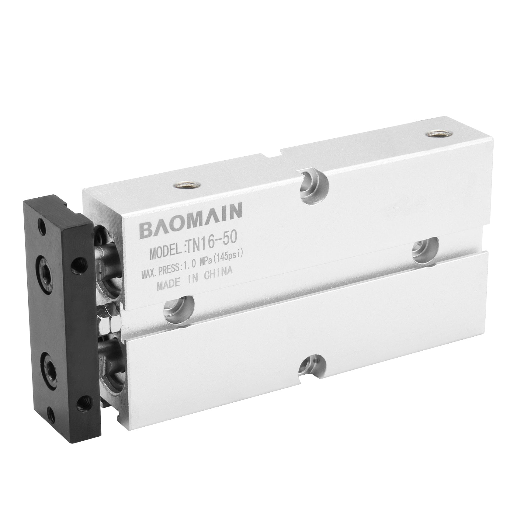 BAOMAIN Pneumatischer Luftzylinder TN16-50 16mm (2/3") Bohrung, 50mm (2") Hub Doppelstange Doppeltwirkend Aluminium mit 4 Armaturen