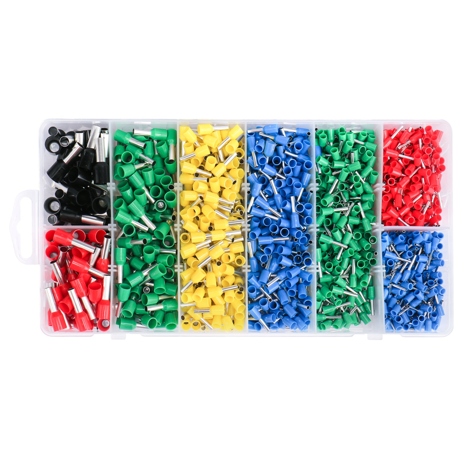 Baomain 1400-teiliges Draht-Kupfer-Crimp-Steckverbinder-Set AWG 22/20/18/16/14/12/10/8 Verschiedene isolierte Aderendhülsen-Stiftkabel-Endklemmen-Set Grün Rot Schwarz Blau Gelb