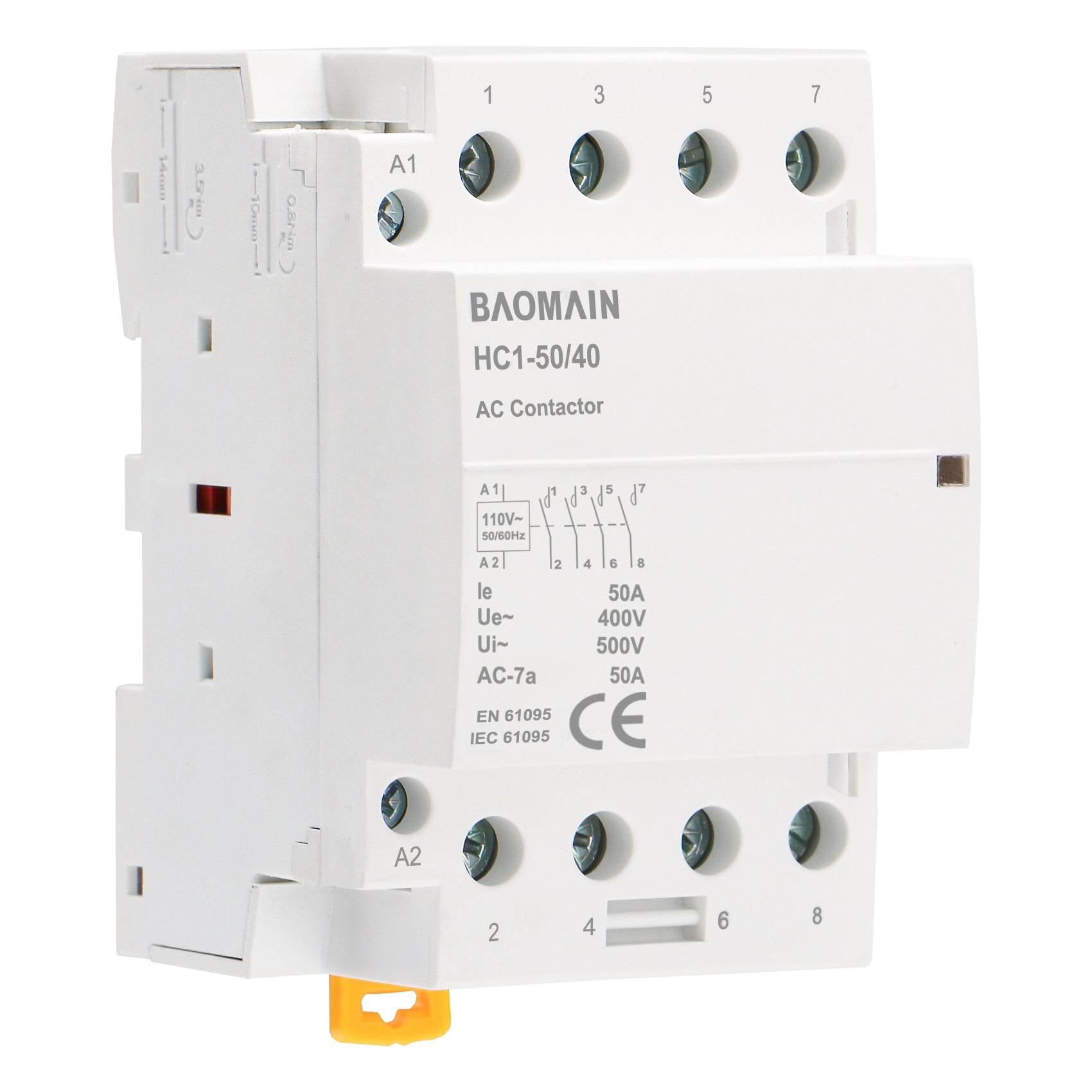 Baomain Household Contactor 4 Pole HC1-50(BCT-50) 12V/24V/110V/220V Universal Circuit Control 35mm DIN Rail Mount - BAOMAIN