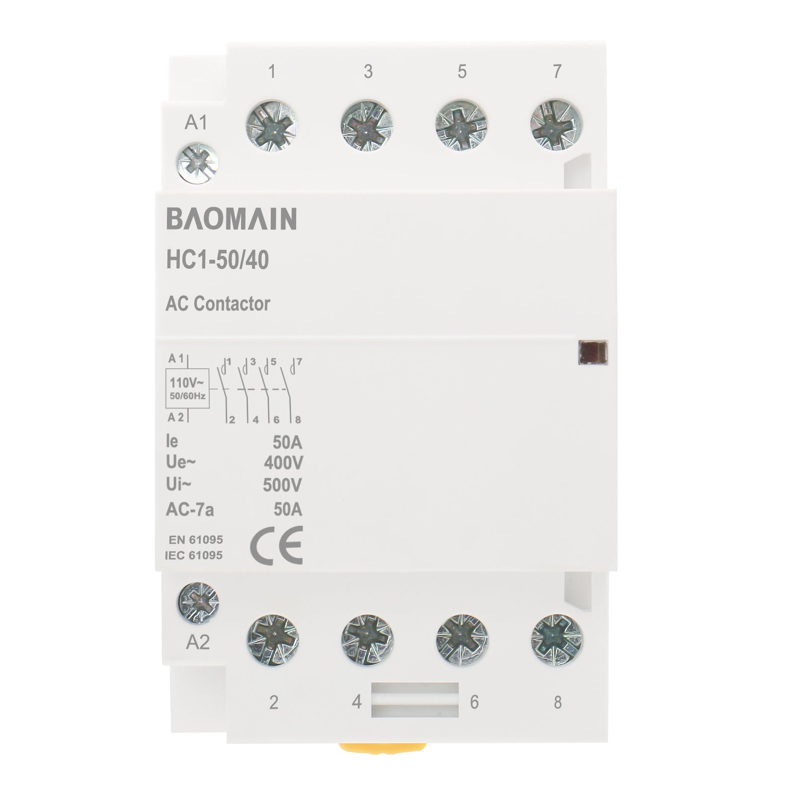 Baomain Household Contactor 4 Pole HC1-50(BCT-50) 12V/24V/110V/220V Universal Circuit Control 35mm DIN Rail Mount - BAOMAIN