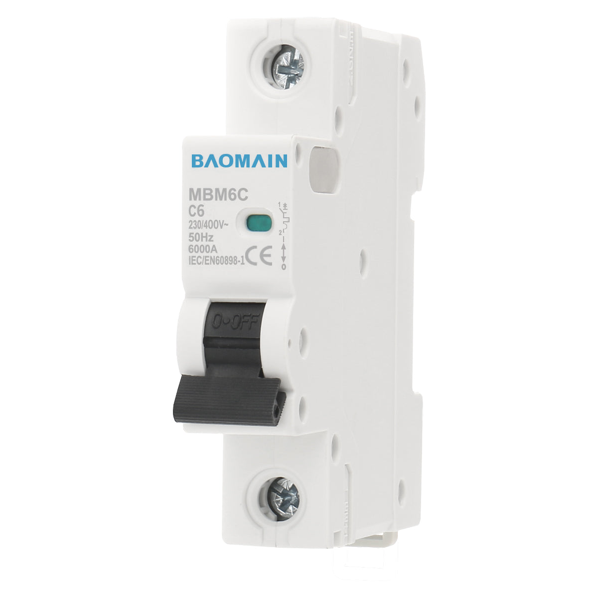 Baomain AC Miniatur-Leistungsschalter, 6A/10A/16A/20A/25A/32A/40A/63A, AC 400V 50Hz 6000A 1-polig C65 MCB DIN-Schienenmontage, MBM6C-1P