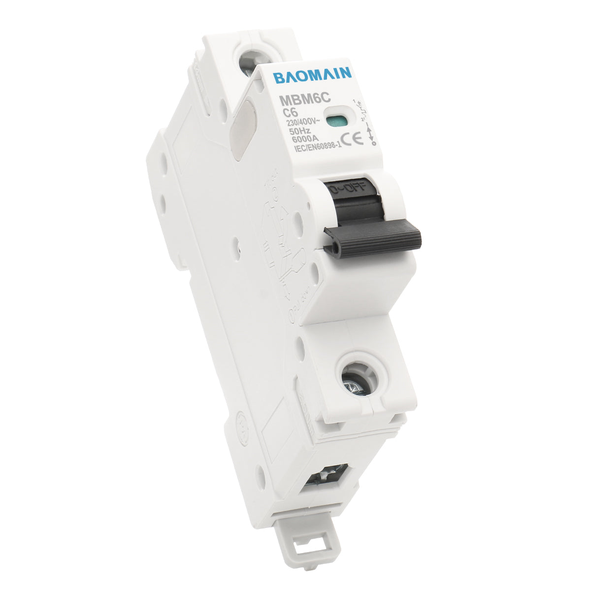 Baomain AC Miniatur-Leistungsschalter, 6A/10A/16A/20A/25A/32A/40A/63A, AC 400V 50Hz 6000A 1-polig C65 MCB DIN-Schienenmontage, MBM6C-1P