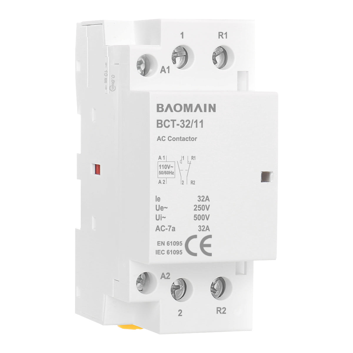 Baomain AC-Schütz, 32 A, AC 12 V/24 V/110 V/220 V, 2-polig, universelle Stromkreissteuerung, 35 mm DIN-Schienenmontage, CE-gelistet, BCT-32 (HC1-32)