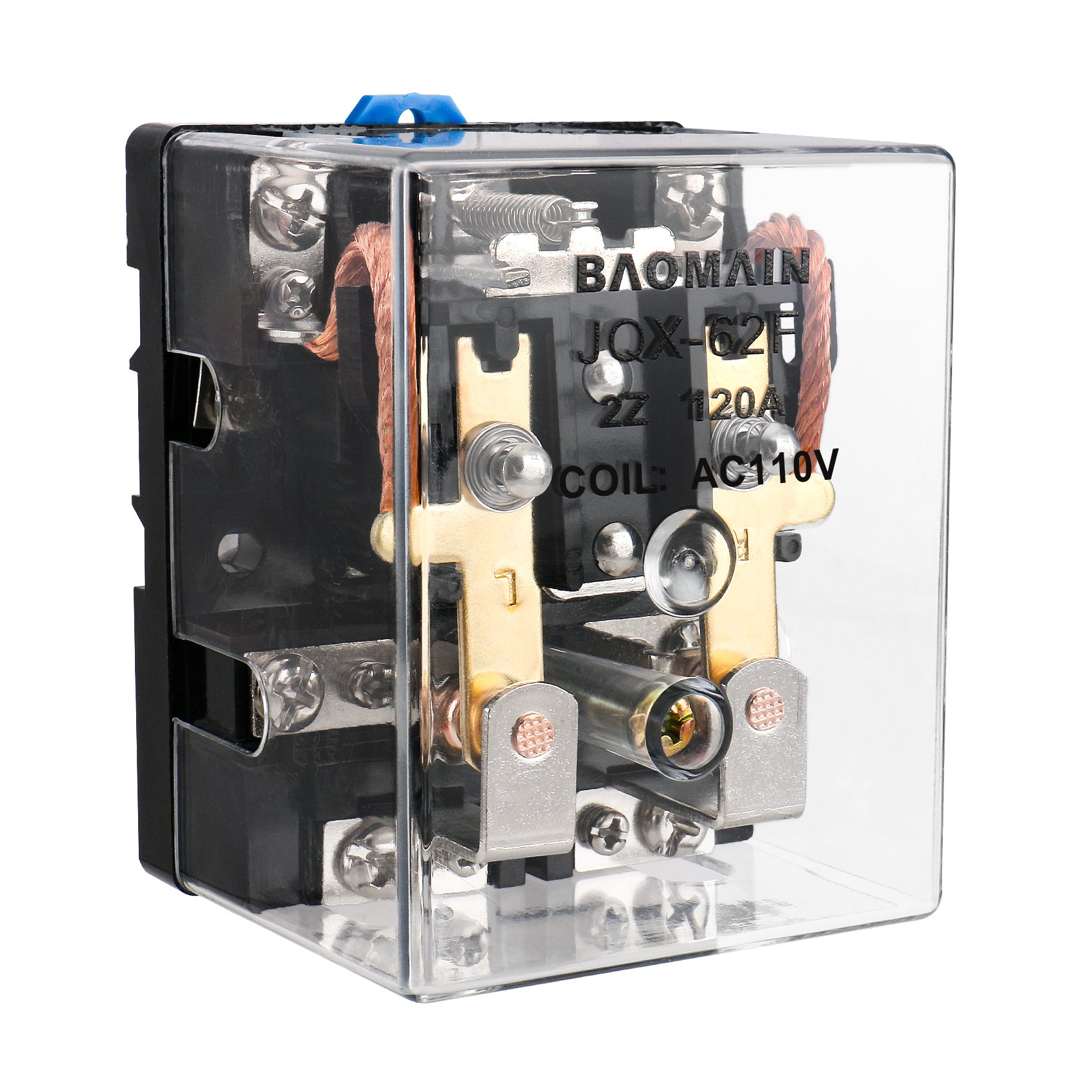 Baomain High Power Relay JQX-62F-2Z DC 12V/24V AC 110V/220V 120A DPDT 2NO 2NC Electronmagnetic Relay Transparent Dust-Proof Type