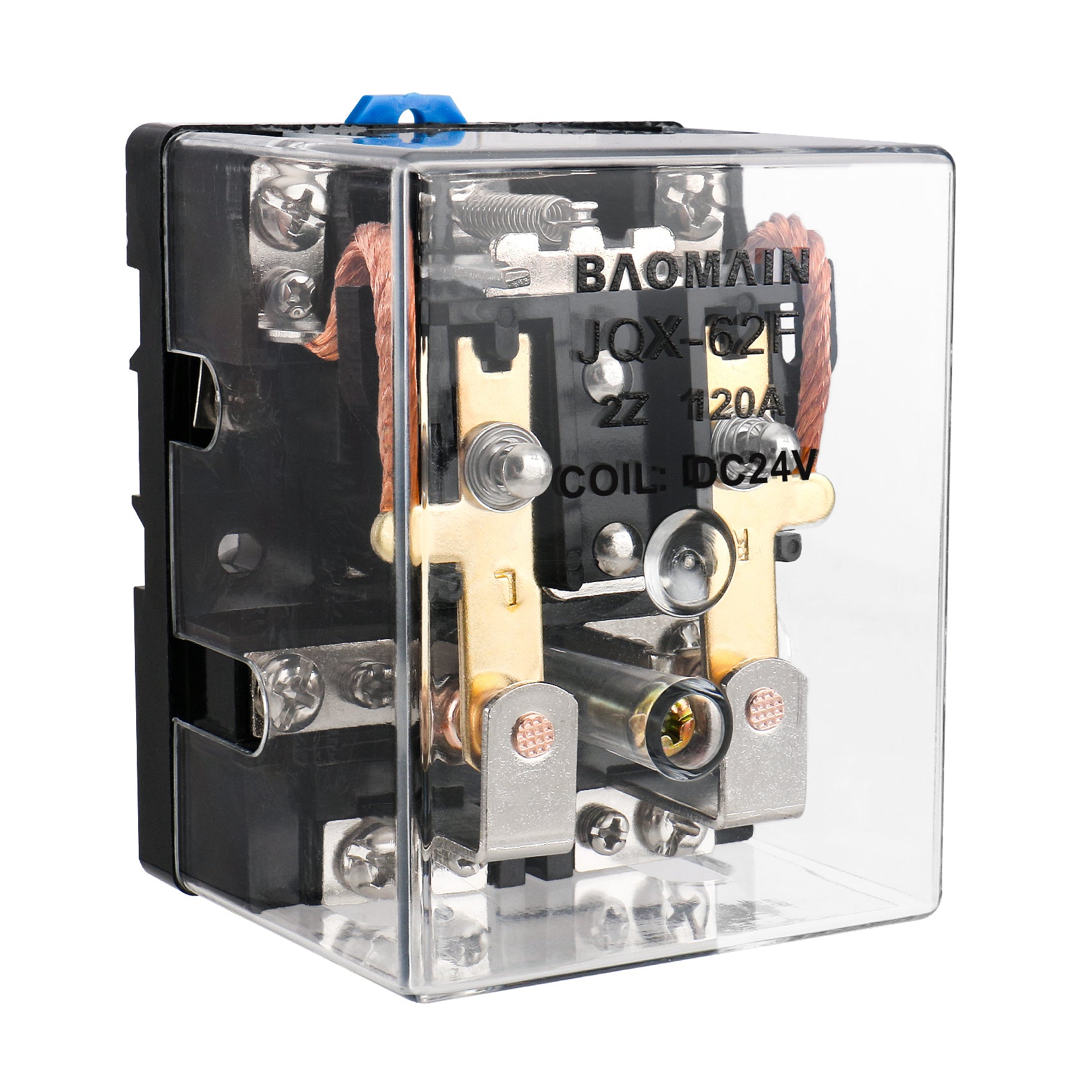 Baomain High-Power Relay JQX-62F-2Z, DC 24 V, 80 A / 120 A, DPDT,2 NO + 2 NC, Transparent Case