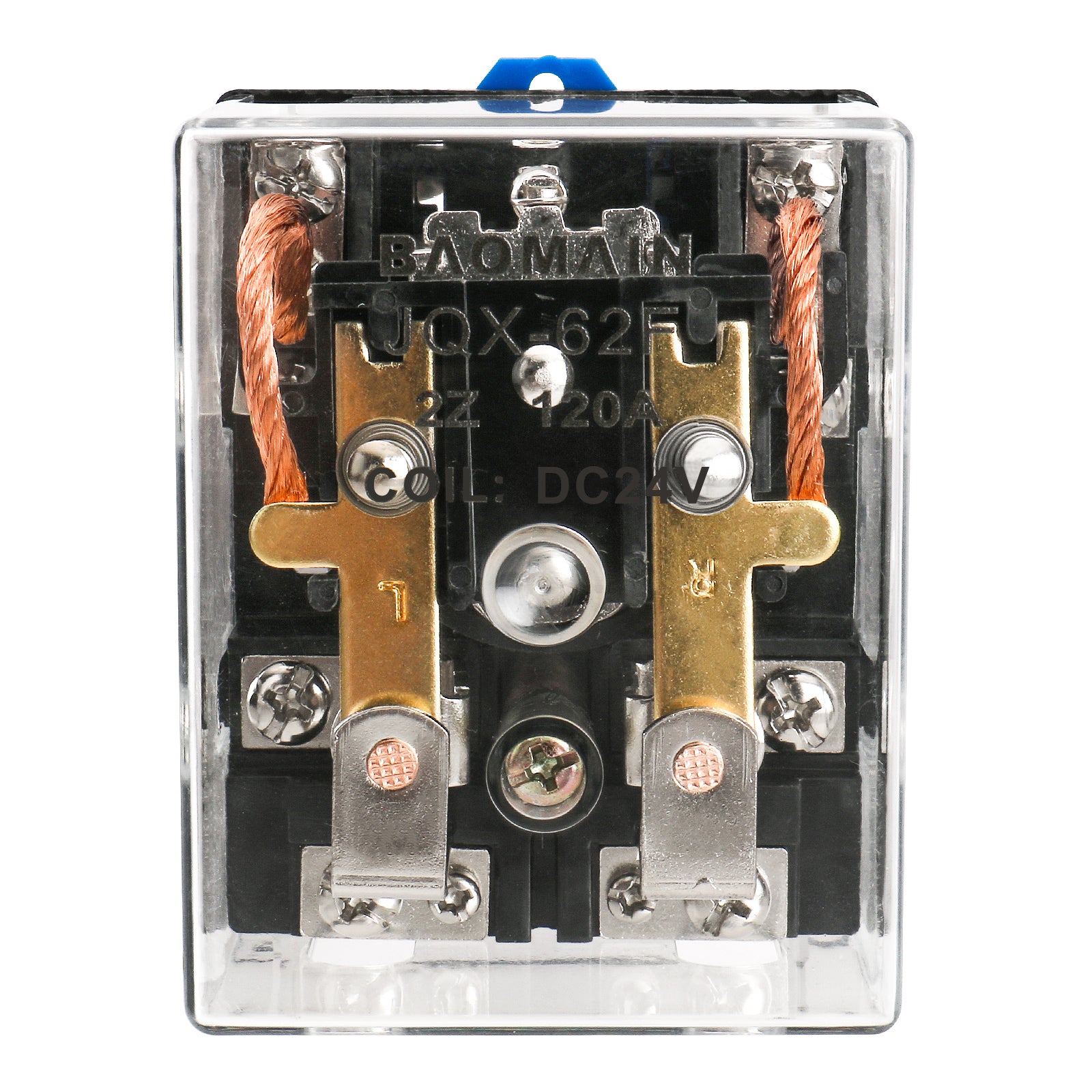 Baomain High-Power Relay JQX-62F-2Z, DC 24 V, 80 A / 120 A, DPDT,2 NO + 2 NC, Transparent Case