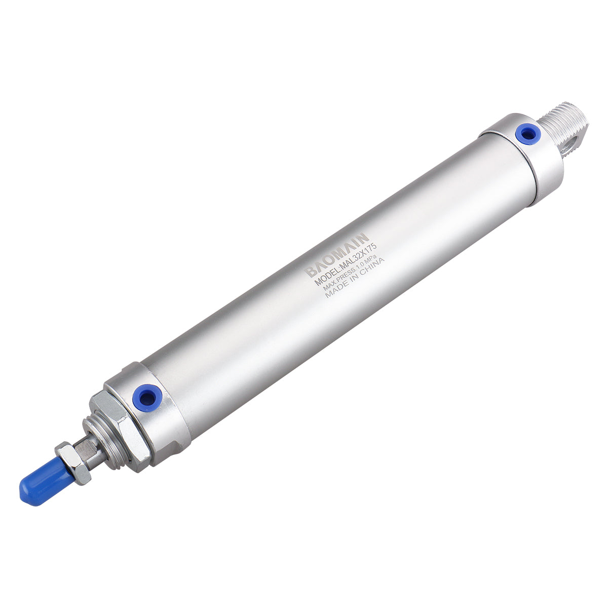 Baomain Mini-Luftzylinder MAL 32 x 175, 1-1/4 Zoll Bohrung, 7 Zoll Hub, PT 1/8 Einzel-Außengewindestange, Doppelwirkung