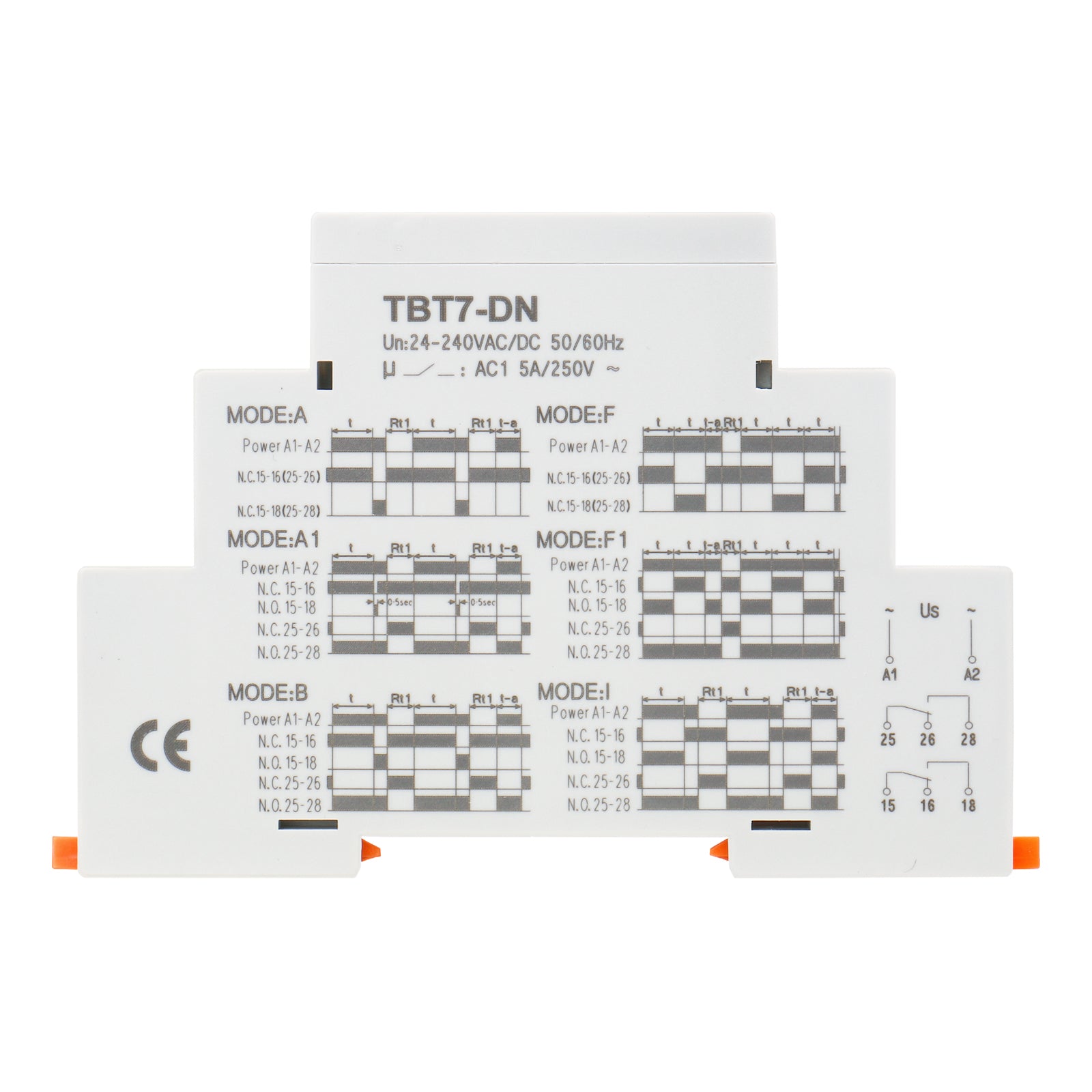 Baomain Multifunktions-Zeitrelais, 5 A, 6 Funktionen, 0,05 s – 100 h, Zeitrelais zur DIN-Schienenmontage TBT7-DN