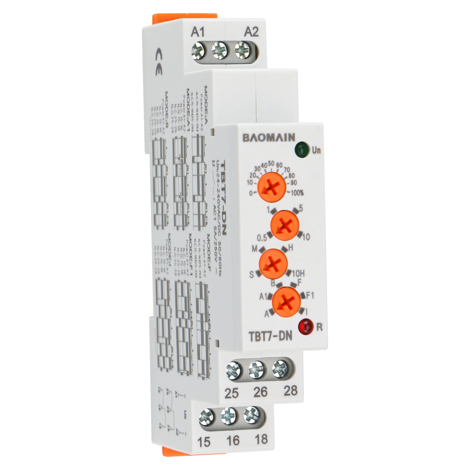 Baomain Multifunktions-Zeitrelais, 5 A, 6 Funktionen, 0,05 s – 100 h, Zeitrelais zur DIN-Schienenmontage TBT7-DN