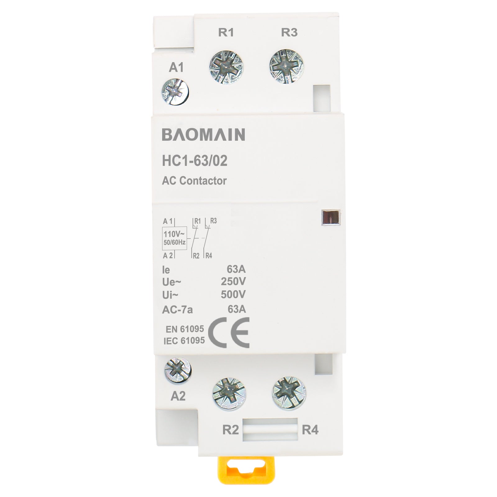 BAOMAIN Haushalts-Wechselstromschütz HC1-63 12 V/24 V/110 V/220 V AC 63 A 2-polig, normalerweise geschlossen (NC), universelle Schaltkreissteuerung, 35 mm DIN-Schienenmontage