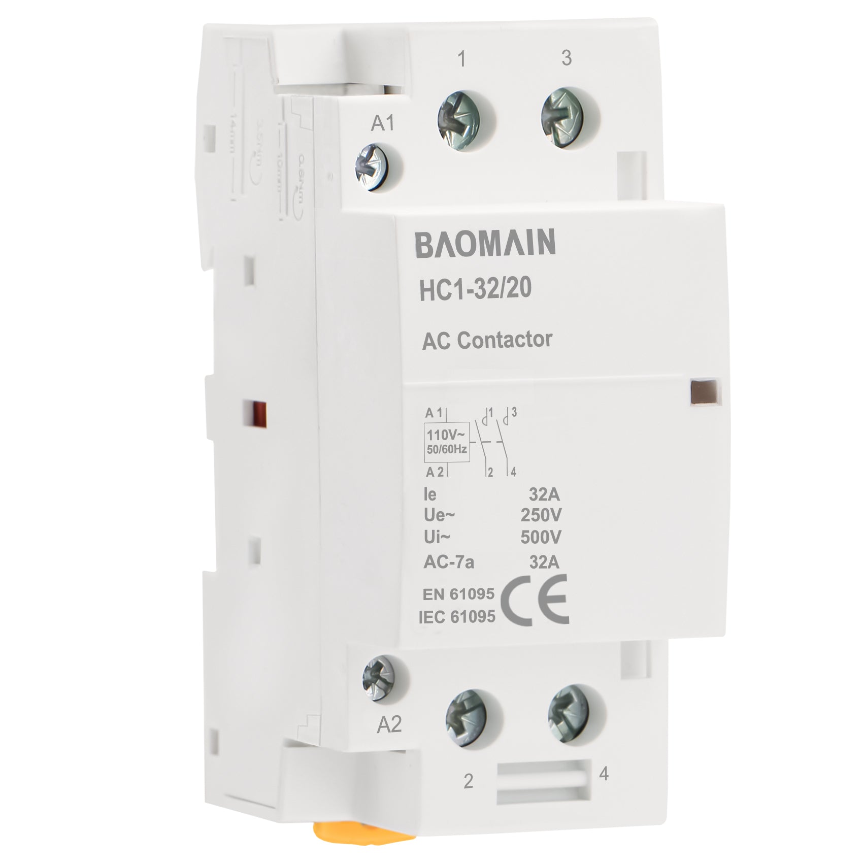 Baomain Household AC Contactor HC1-32/20(BCT-32/20) 110-120V 32A 2 Pole Normally Open 35mm DIN Rail Mount - BAOMAIN