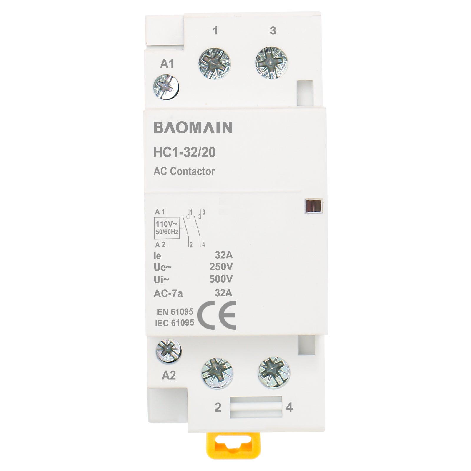 Baomain Household AC Contactor HC1-32/20(BCT-32/20) 110-120V 32A 2 Pole Normally Open 35mm DIN Rail Mount - BAOMAIN