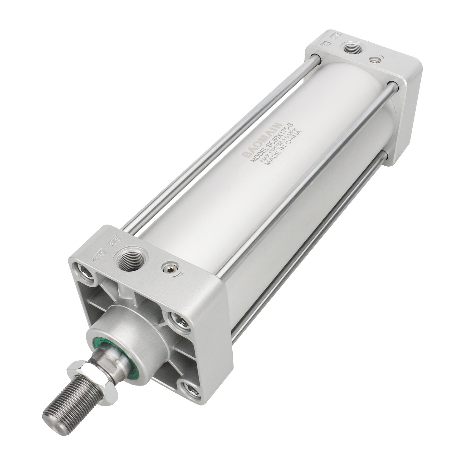 Baomain Pneumatischer Luftzylinder mit Magneten SC 80 x 175-S PT 3/8'', Bohrung: 80mm, Hub: 175mm(7''), verschraubte Kolbenstange Dual Action 1,0 Mpa