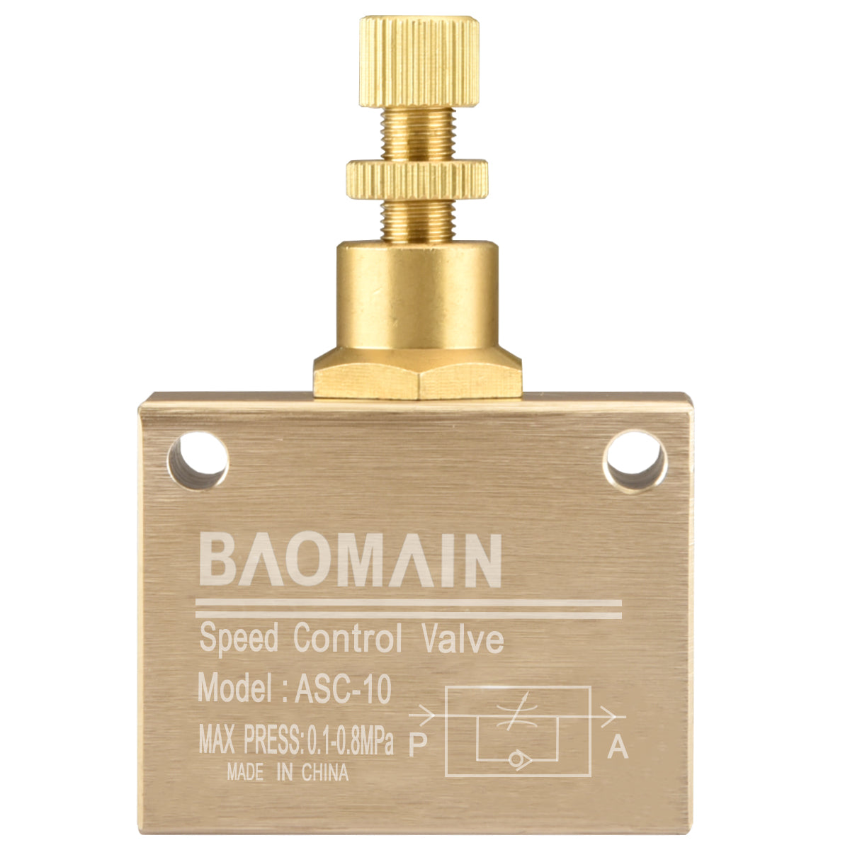 Baomain Pneumatic Flow Speed Control Valve ASC-10 One Way Two Position Female to Female PT 3/8"