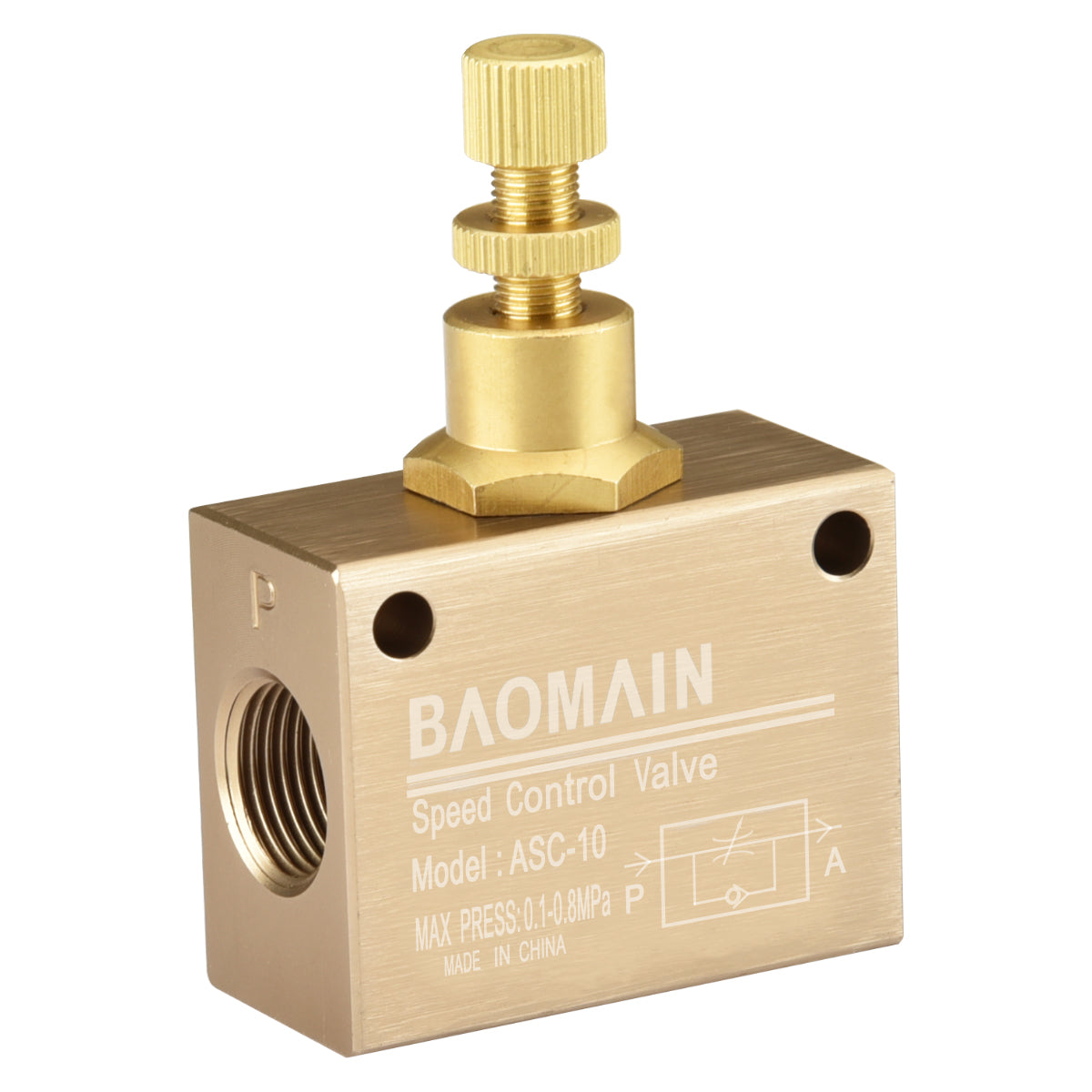 Baomain Pneumatic Flow Speed Control Valve ASC-10 One Way Two Position Female to Female PT 3/8"