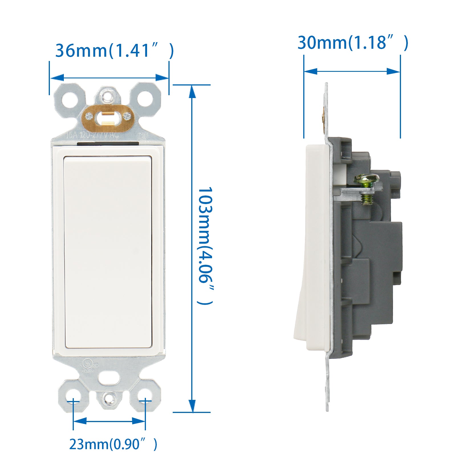 Baomain Rocker Decorator Light Switch,120/277V 15Amp,Single Pole,Self-grounding Electrical Light Switches,On/Off Wall Switch,UL Listed White