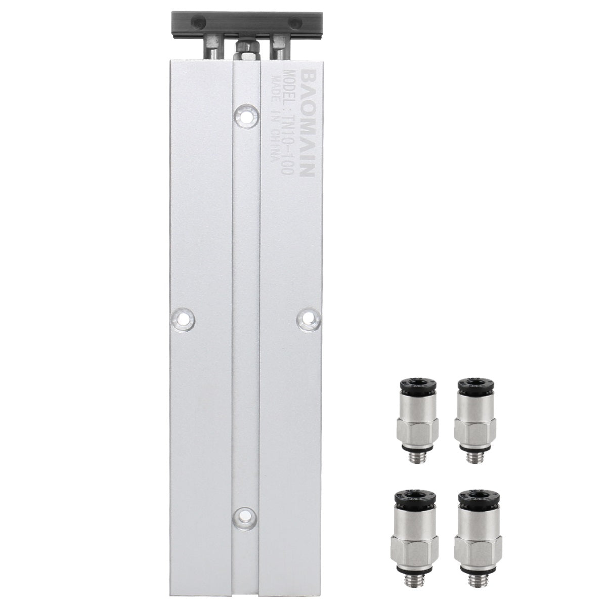 BAOMAIN Pneumatischer Luftzylinder TN10-100 10mm (0,4") Bohrung, 100mm (4") Hub Doppelstange Doppeltwirkend Aluminium mit 4 Armaturen