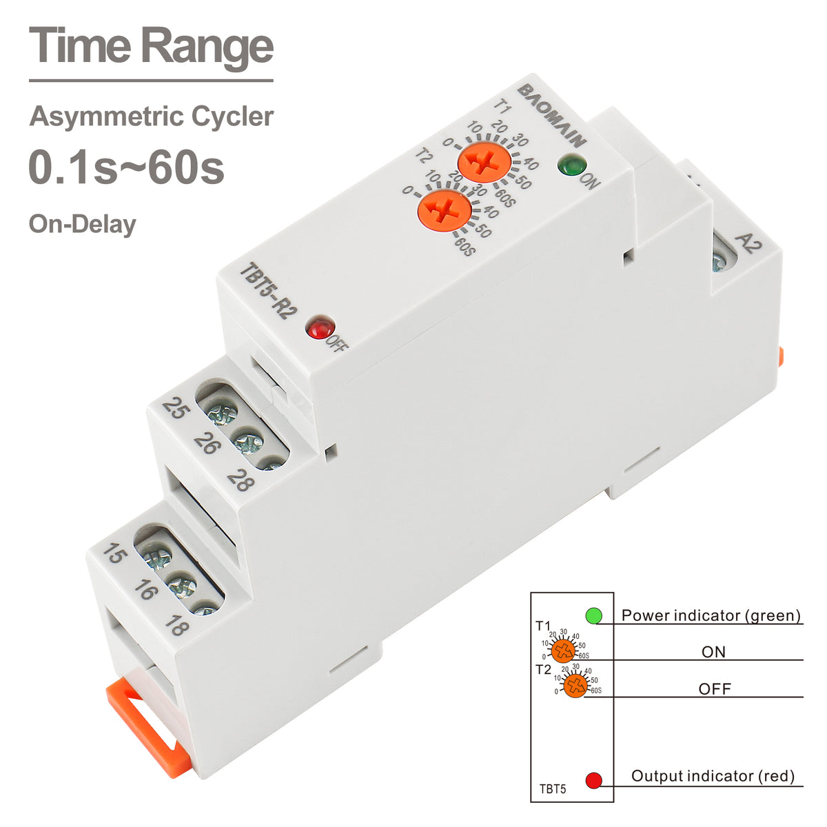 Baomain Asymmetric Cycler Time Relay, 5A 24V-240VAC/DC 1