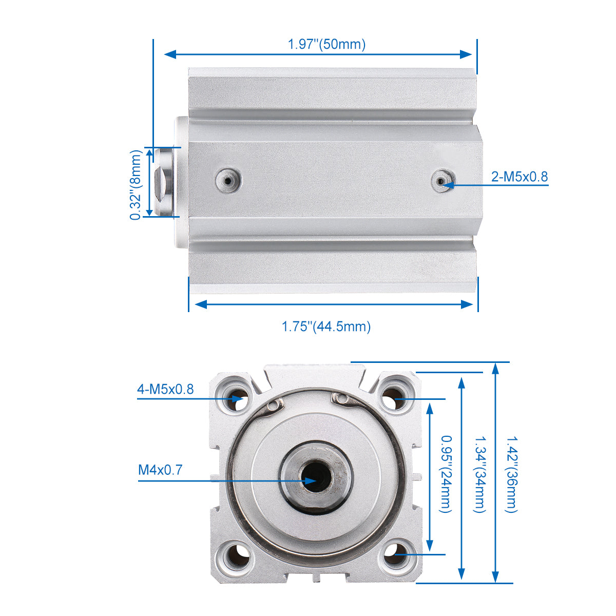 Baomain Compact Thin Pneumatic Air Cylinder SDA 20 Series 20mm Bore Double Action M5 Port - BAOMAIN