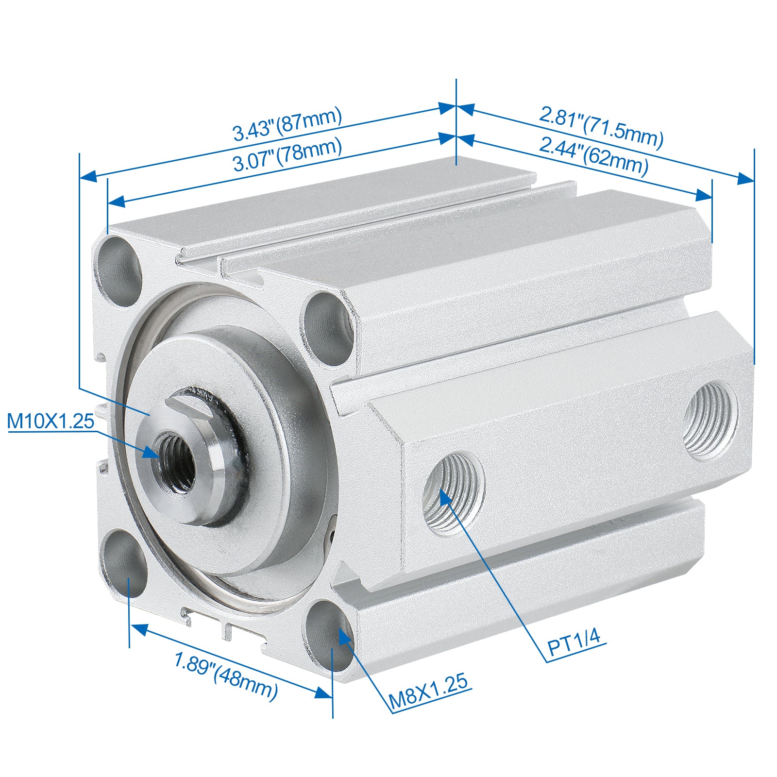 Baomain Compact Thin Pneumatic Air Cylinder SDA-50 Series 50mm Bore Double Action PT1/4 Port with 2 Fitting - BAOMAIN