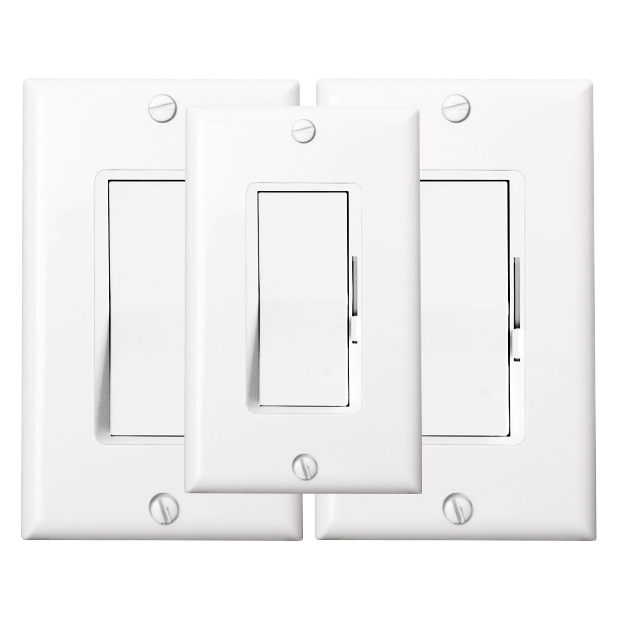 Baomain 2 Stück Digitaler Schiebe-Dimmschalter mit Wandabdeckung für dimmbare LED-Lampen/CFL/Glühlampen, einpolig/3-Wege, 120 V, 600 W, Ein-/Ausschalter, weiß, UL&CUL-gelistet