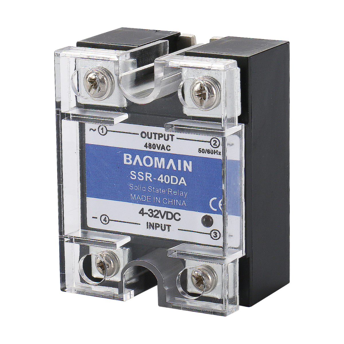 Baomain Halbleiterrelais SSR-40DA Metallsockel 40 A DC zu AC-Eingang DC 4–32 VDC zu Ausgang AC 24–480 V