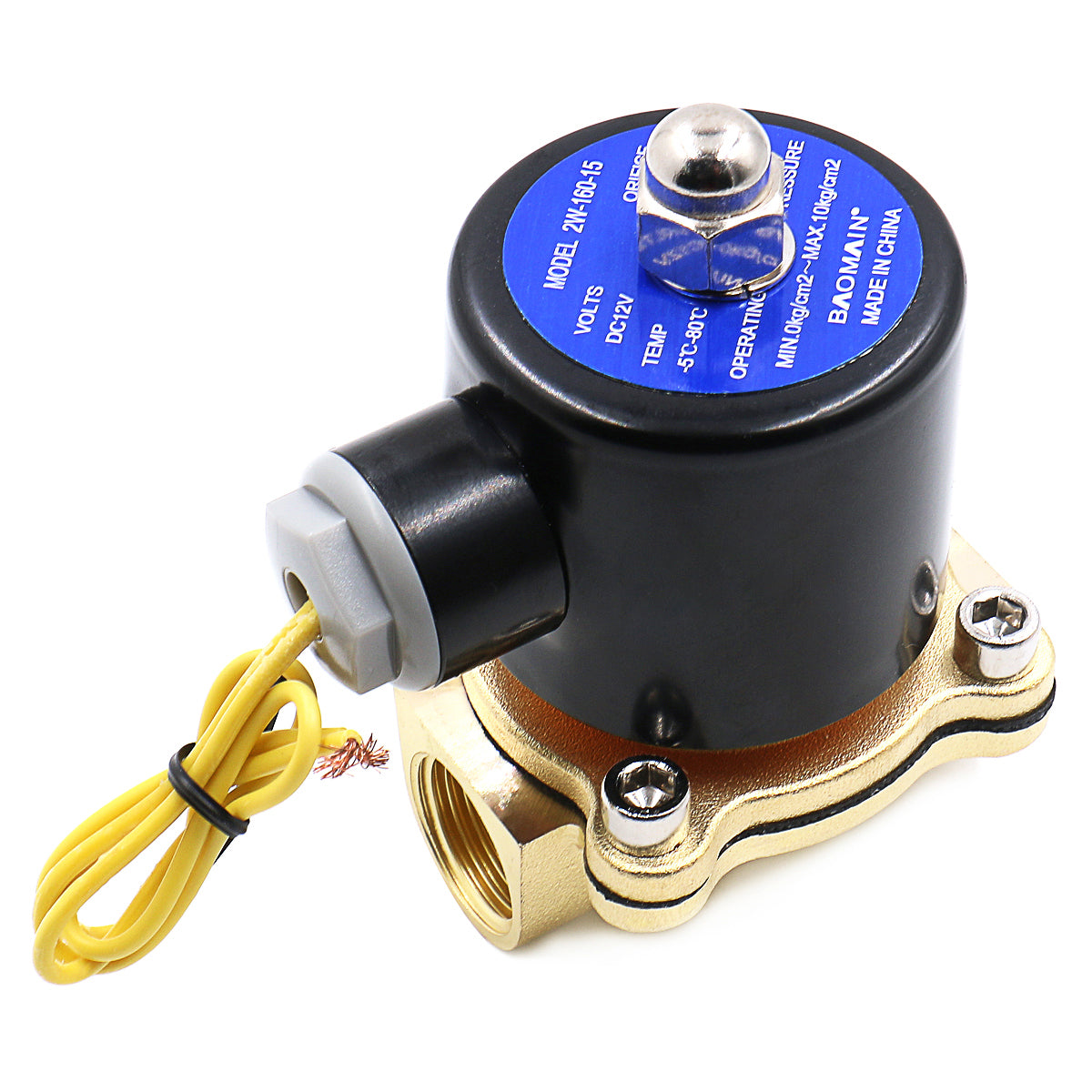 Baomain 1/2 Zoll Messing Elektrisches Magnetventil 2W-160-15 DC12V Wasser Luft Normalerweise Geschlossenes Ventil