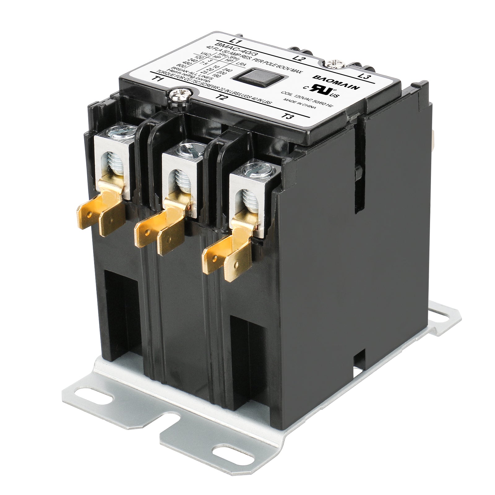 Baomain HVAC AC-Schütz, BMAC-40/3 AC 120 V Spule 40 A 3-poliger Hochleistungs-Kondensatorkompressor-Schütz für Klimaanlagen, Ersatz für HVAC-Schütze