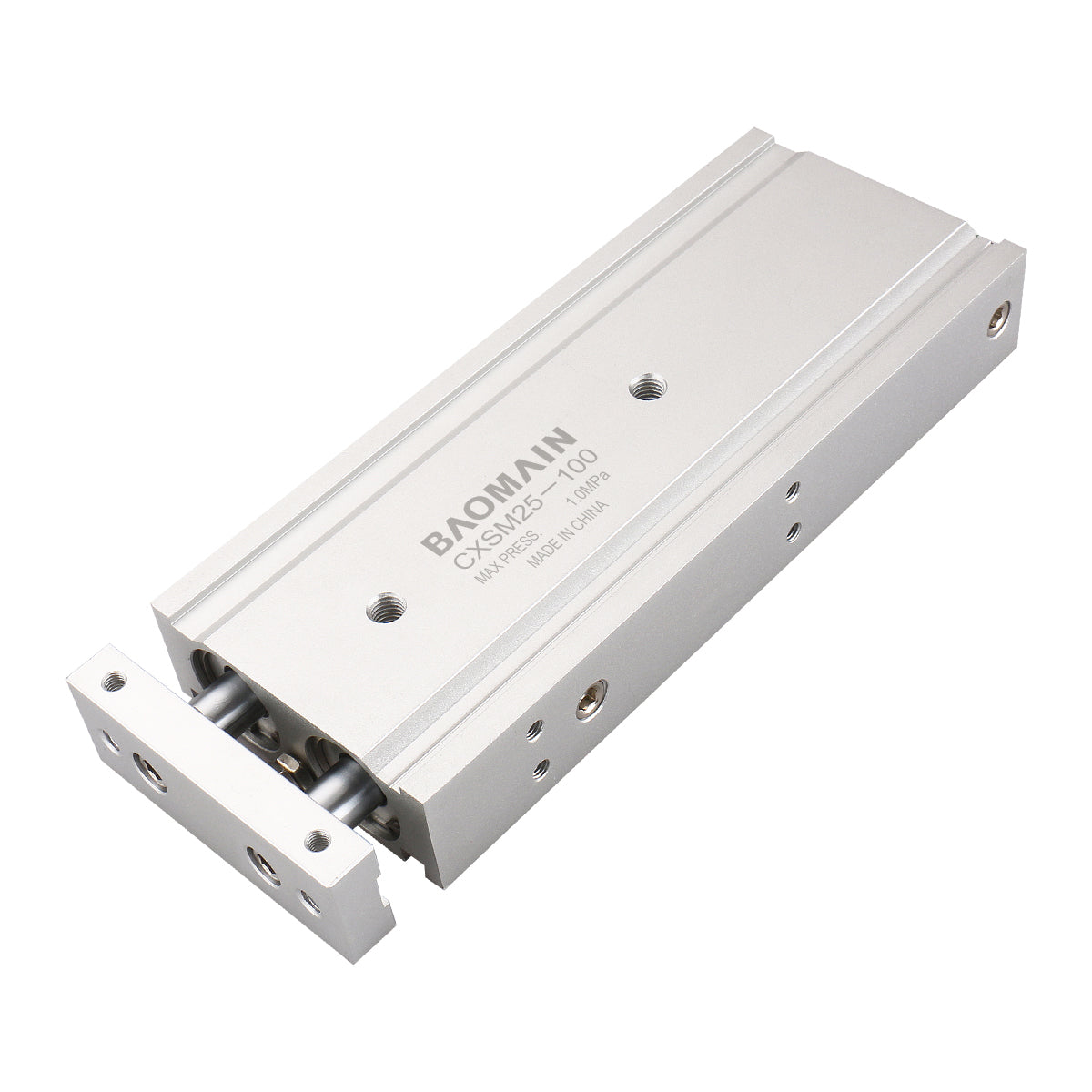 Baomain Compact Aluminum Air Cylinder CXSM 25-100,Customized Threaded Rods,Plate Double Rod Guided Pneumatic Slide Bearing Cushioned