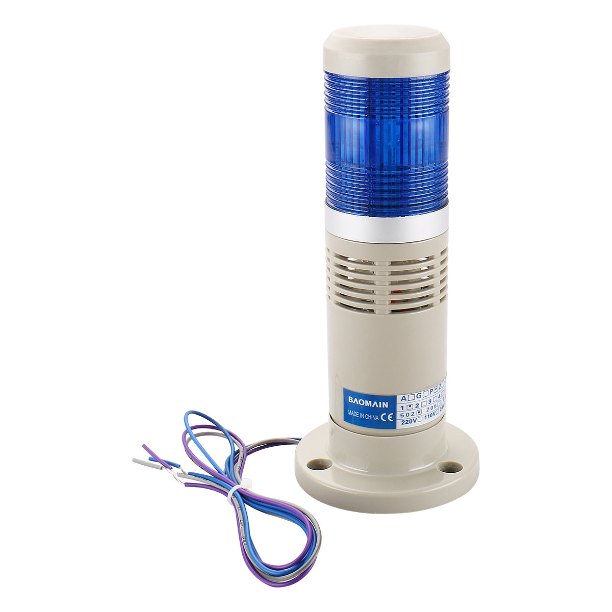 Baomain 12V/24V/110V/220V Alarm Warning Industrial Buzzer Continuous Blue LED Signal Tower Light LTP-502TJ - BAOMAIN
