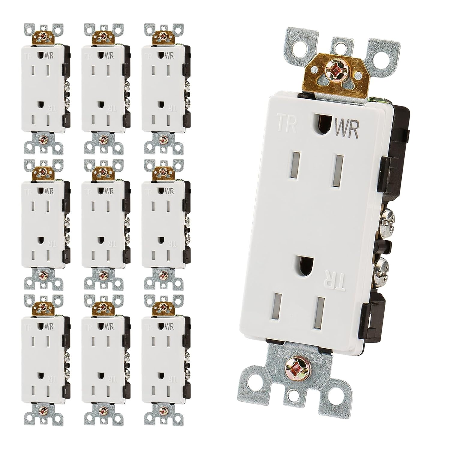 Baomain-Doppelsteckdose, selbsterdend, 125 V, 15 A, TR&WR, Standard-Wandsteckdose, für den Privatbereich, UL-zertifiziert, Steck- und Seitenkabel, weiß