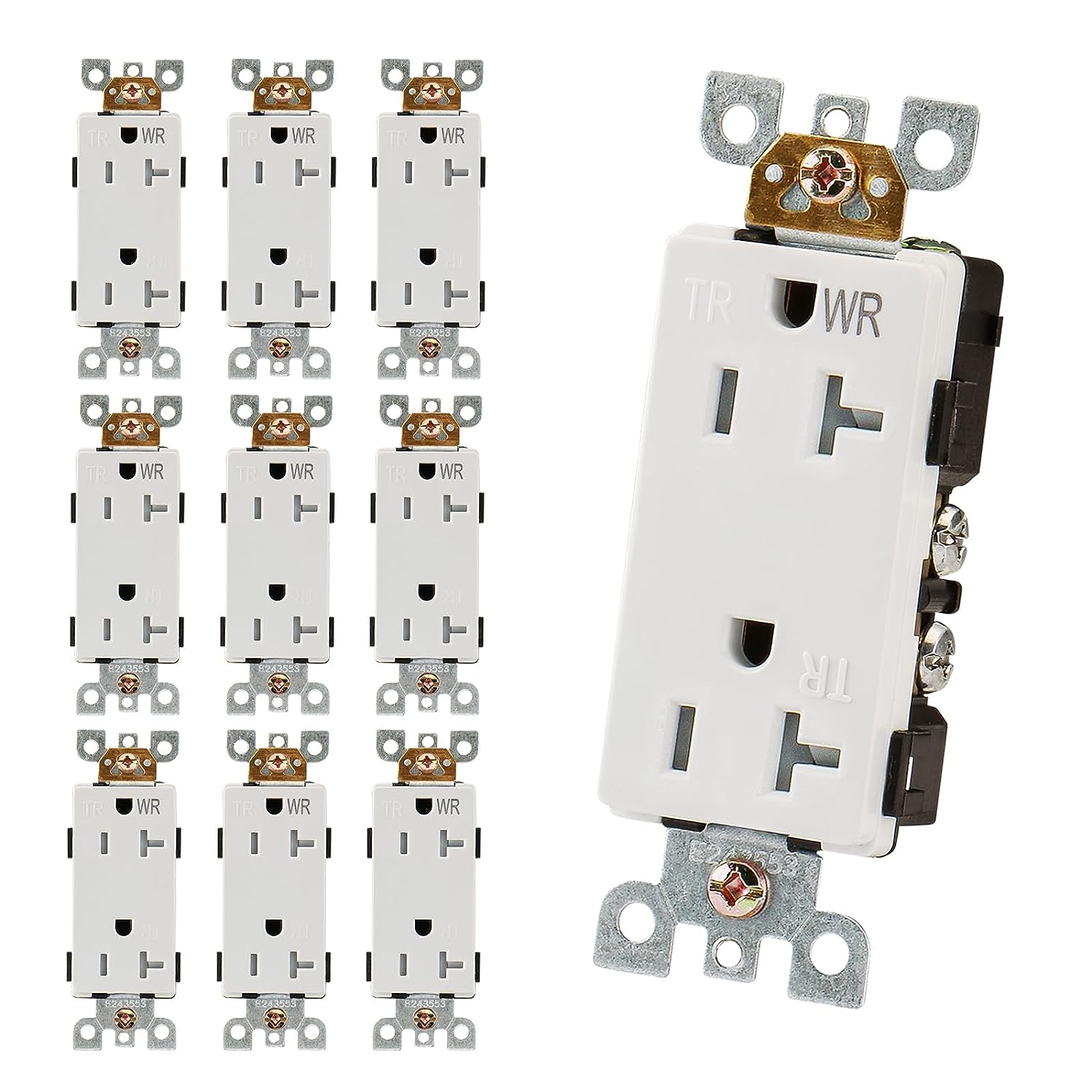 Baomain-Doppelsteckdose, selbsterdend, 125 V Standard-Wandsteckdose, für den Privatbereich, UL-zertifiziert, Steck- und Seitenkabel, weiß
