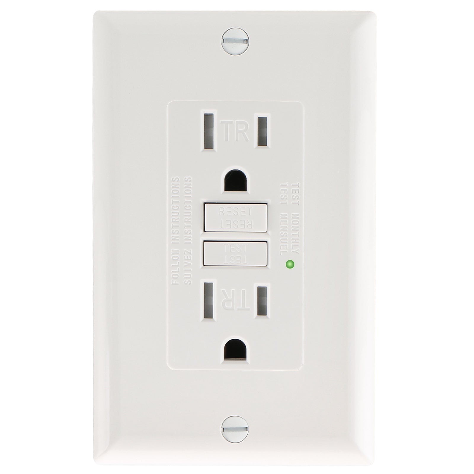Baomain 15A Tamper-Resistant GFCI Outlet – 125V White Receptacle with LED Indicator and Ground Fault Protection