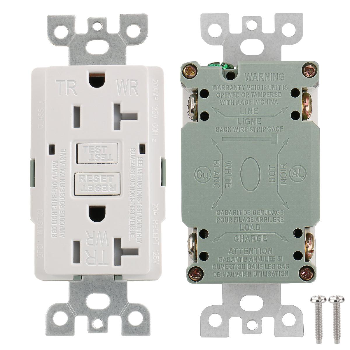BAOMAIN GFCI Outlet Receptacle 20Amp 120VAC 60Hz Weather-Resistant and Tamper-Resistant, Ground Fault Circuit Interruptor, GFI UL&CUL listed White - BAOMAIN